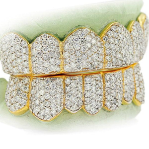 Grillz de luxe plaqué or 18 carats avec moissanite micro-sertie taille brillant rond, ensemble haut et bas, unisexe, bijoux de corps pour soirée - Product Image 6