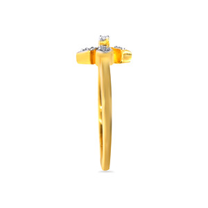 Bague géométrique florale en or jaune 18 carats avec diamant rond brillant de 0,10 carat, bijou de créateur - Product Image 3
