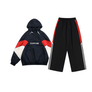 Chaqueta de chándal cortavientos de nailon personalizada con logo bordado y patchwork, y pantalón holgado de streetwear para hombre - Product Image 3