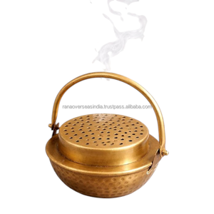 Traditional Brass Incense Burner with Perforated Cover Handmade Metal Bakhoor Burner for Resin Incense Aromatherapy Meditation - Product Image 3