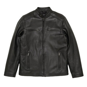 Veste streetwear pour homme en cuir véritable à col montant avec garniture en fourrure, doublure en sherpa, poignets zippés, design respirant, prête pour l'hiver - Product Image 2