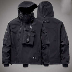Mens Techwear <b>Jacket</b> Tactical Streetwear Windbreaker Waterproof Hooded Cyberpunk Cargo Utility Outwear Functional Urban Coat - Product Image 1