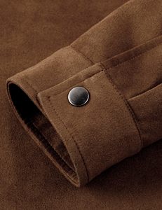 <b>Men's</b> Brown <b>Suede</b> Bomber <b>Jacket</b> Turn-down Collar Zipper Closure Casual Regular Fit Autumn Style - Product Image 6