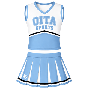 Ensemble d'uniforme de cheerleading bleu clair, haut sans manches à col en V, jupe plissée, tenue de sport pour équipe athlétique, performance de danse, entraînement - Product Image 1