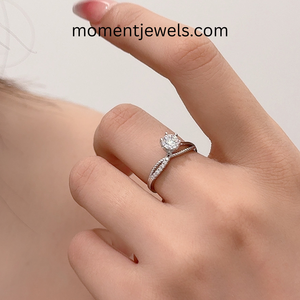 925 Sterling <b>Silver</b> Moissanite <b>Ring</b> Round O Shape Design Shiny Rhodium Plated Stylish Daily Wear Jewelry Women - Product Image 3