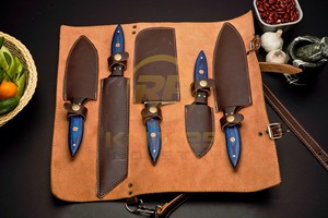 Ensemble de couteaux de cuisine en acier Damas personnalisé de 5 pièces, ensemble de couteaux de chef japonais avec manche en bois bleu, couteaux de cuisine professionnels - Product Image 6