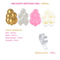 Kit de Décoration Joyeux Anniversaire ONE - Pack Combo 58 Pièces Rose Or Blanc avec Guirlande Lumineuse en Aluminium