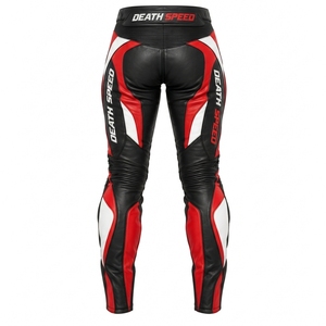 Pantalon en cuir personnalisé pour femme, pantalon de moto en cuir pour femme, pantalon de course avec fermeture éclair et boutons, imprimé, pantalon de motocross avec genouillères - Product Image 4
