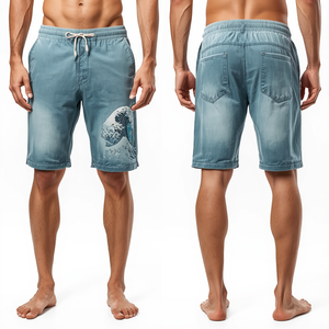 Pantalones Cortos de Felpa Francesa con Lavado Ácido y Diseño de Bordado Costero para Hombre, Precio de Mayoreo en Oferta - Product Image 2