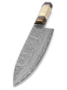 มีดทำครัวเหล็กดามัสกัสลายหยดน้ำ งานแฮนด์เมด ด้ามจับทรงแปดเหลี่ยม - Product Image 3