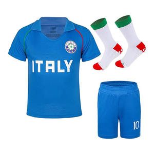 Ensemble Maillot de Foot Italie Bleu Manches Courtes en Mesh avec Short et Chaussettes Respirant Imprimé par Sublimation Tenue d'Équipe - Product Image 1