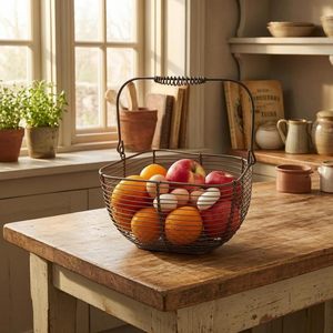 Panier de rangement en fil métallique avec poignées, panier organisateur décoratif en maille de fer pour la cuisine, les œufs, les légumes, les fruits et le rangement - Product Image 5