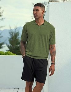 Polos de Hombre de Mezcla de Lana, Manga Corta, Cuello en V, Tejido de Punto, Polos Casuales de Verano - Product Image 3