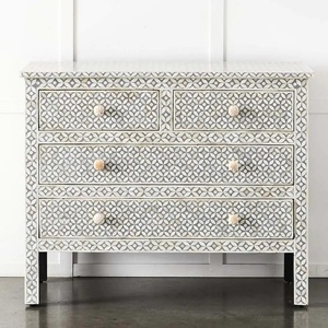 White Bone Inlay <b>Chest</b> of Drawers Premium Handmade Wooden Cabinet for Home Decor - Product Image 1