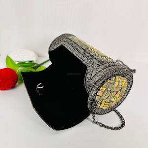 Antique Style Modern Polished Yellow Mosaic <b>Metal</b> Clutch Bag <b>Beaded</b> Evening Party Handbag Vintage Indian Wedding Sling Crossbody - Product Image 5