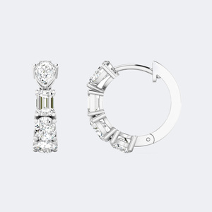 2.15CTW Mixed Shape Prong Set 14K Gold Plated Lab Grown Luxury Huggie Hoop Diamond <b>Earrings</b> - Product Image 5