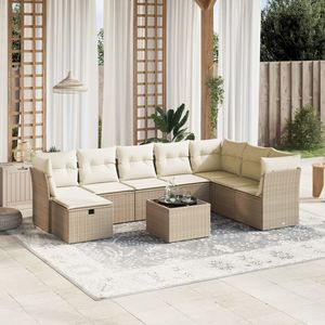Juego de sofás de jardín de acero y vidrio templado de ratán polivinílico beige grande - Product Image 1