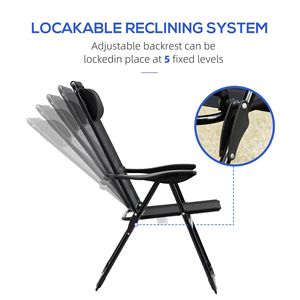 2 Sedie a Sdraio Pieghevoli Portatili Nere con Schienale Regolabile per Patio - Product Image 5