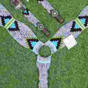 Ensemble de têtière en mohair gris, vert, violet et bleu ciel avec cuir argentin, tour de tête de 32 pouces - Product Image 4