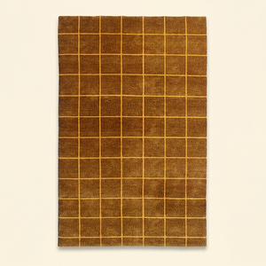 DECORDEC Amber Labyrinth Mustard <b>Brown</b> Hand Tufted Wool Rug Modern Interlocking Key Lattice Pattern Eco Friendly Non-Slip - Product Image 1