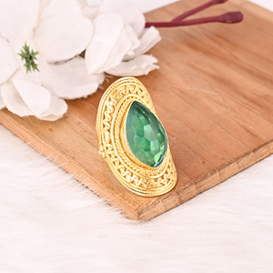 Vintage Apatite Hydro Brass <b>Ring</b> Handmade Gemstone Jewelry for Women - Product Image 3