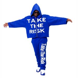 Custom Oversized Two Piece Distressed Emb Boxy Cropped Hoodie Men High Quality Baggy Tracksuit <b>Sweatpants</b> and Hoodie <b>Set</b> Men - Product Image 1