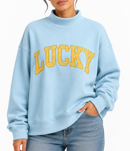 เสื้อสเวตเชิ้ตคอเต่าทรงโอเวอร์ไซส์ Lucky Heavyweight ตกแต่งลายตารางกิ๊งแฮมพร้อมปักตัวอักษรแบบกำหนดเองสำหรับทุกเพศ - Product Image 4