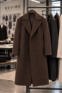 Manteau long d'hiver en laine marron surdimensionné pour homme, double boutonnage, vêtement d'extérieur sur mesure de qualité supérieure, fabricant en gros - Product Image 6