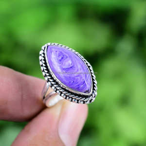 925 Sterling Silver <b>Statement</b> <b>Ring</b> with Purple Charoite Handmade Classic Style Jewelry Birthday or Anniversary Gift for Women - Product Image 3