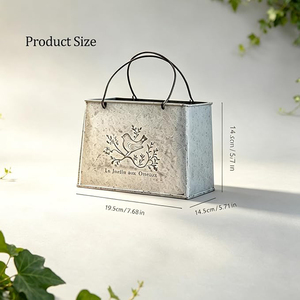 Jardinière vintage en métal en forme de sac à main, pot de fleurs rectangulaire suspendu en fer vieilli avec poignée, jardinières à oiseaux embossées style ferme - Product Image 5