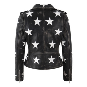 Veste de motard BRANDO Star en cuir Napa 100% véritable sur mesure pour femme, veste de moto en cuir, fermetures éclair YKK de qualité supérieure, patchs étoiles - Product Image 3
