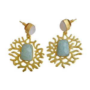 Pendientes colgantes de amazonita con nácar, joyería de moda, chapados en oro, hechos a mano. - Product Image 4
