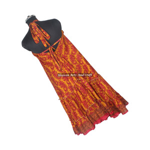 Nouveau fabricant et exportateur bohème de vêtements pour femmes, robes en soie vintage indienne, robes de soirée élégantes pour femmes, robes de soirée sans manches. - Product Image 6