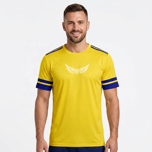 เสื้อเจอร์ซีย์คอกลมแขนสั้นสำหรับผู้ชาย สีเหลือง ผลิตจากโพลีเอสเตอร์ ระบายความชื้นได้ดี พร้อมโลโก้พิมพ์ด้านหน้า - Product Image 6