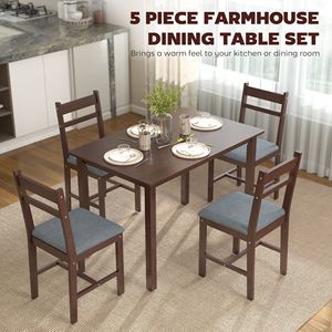 Set da Pranzo Moderno in Legno Massello a 5 Pezzi per 4 Persone, Stile Rustico con Sedie Imbottite in Noce per Sala da Pranzo - Product Image 4