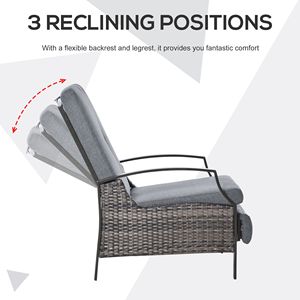 Sedia Reclinabile in Rattan Regolabile con Cuscino Grigio per Relax in Giardino - Product Image 5