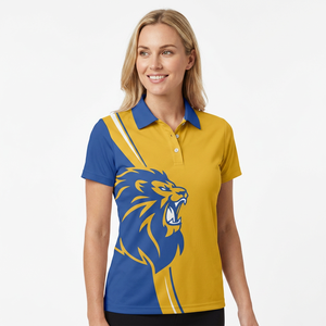 Polo de Manga Corta para Hombre con Estampado de León Amarillo y Azul, Transpirable, de Poliéster Tejido, Corte Regular Informal, con Logotipo Frontal - Product Image 5