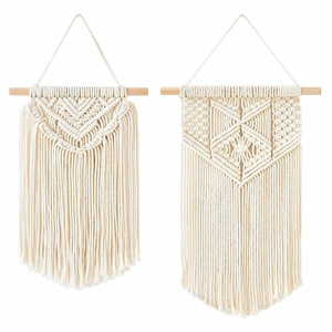 Set of 2 Boho Macrame <b>Wall</b> Hanging Cotton Rope with Wooden Stick Tassel <b>Wall</b> Tapestry for Bedroom Living Room <b>Nursery</b> 12x30 inch - Product Image 1