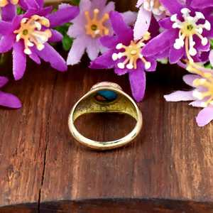 Purple Dahlia <b>Turquoise</b> 925 Sterling Silver Handmade Boho Style <b>Ring</b> Oval Shape Signet Fine <b>RIng</b> For Party Gift For Women - Product Image 3
