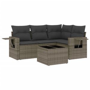 Conjunto de Sofá de Jardín de Ratán PE Gris con Acero con Recubrimiento en Polvo y Vidrio Templado, Muebles de Exterior Premium - Product Image 2