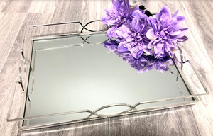 DECOR Rectangular <b>Mirrored</b> Storage <b>Tray</b> Gold Frame Modern Luxury Design Stackable Table Organizer - Product Image 5