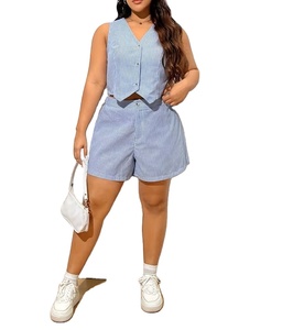 Summer Casual Striped Woven Embroidery Tank Top & Shorts Set Women's Jumpsuit Eco-Friendly Breathable Made In Bangladesh - Product Image 1