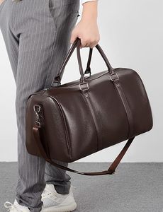 Bolsa de Viaje de Cuero Genuino para Hombre, Bolsa de Fin de Semana de Gran Capacidad con Cierre de Cremallera, Asa Suave, Color Marrón - Product Image 1