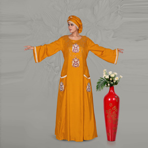 Caftán Modesto Bordado en Rayón, Elegante Motivo Frontal, Bordes Decorativos en las Mangas, Bolsillos Funcionales, Vestido Diario para Eid y Ramadán - Product Image 2