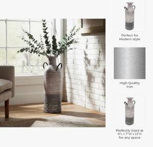 Rustic Ceramic Tabletop <b>Vase</b> With Matte Finish Handmade For Floral Display Round Shape Gray Ombre Design patina-style neutral - Product Image 5