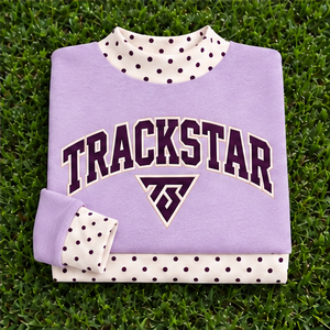 Women's Lilac Mock Neck <b>Sweatshirt</b> with Ivory Polka Dot Trim Varsity Graphic <b>Long</b> Sleeve Layered Look Pullover Custom Logo - Product Image 6