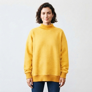 Ladies Cotton Mockneck Sweatshirt Loose Fit Comfortable Pullover <b>Long</b> <b>Sleeve</b> <b>Top</b> for Streetwear and Daily Wear - Product Image 1