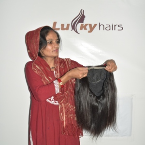 Lace transparente de qualité salon, cheveux indiens Remy lisses sur mesure, double trame machine, avec clips/tissage, effet naturel de la ligne des cheveux - Product Image 6