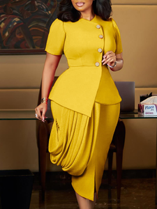 Vestido de Oficina y de Noche para Mujer Africana de Talla Grande, Transpirable, Antiarrugas, Elegante, Verano, Botones, Manga Corta - Product Image 5