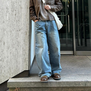 New Fashion Men Jeans <b>Straight</b> Leg High Street Vintage Wash Whiskers Distressed Frayed Underneath - Product Image 5